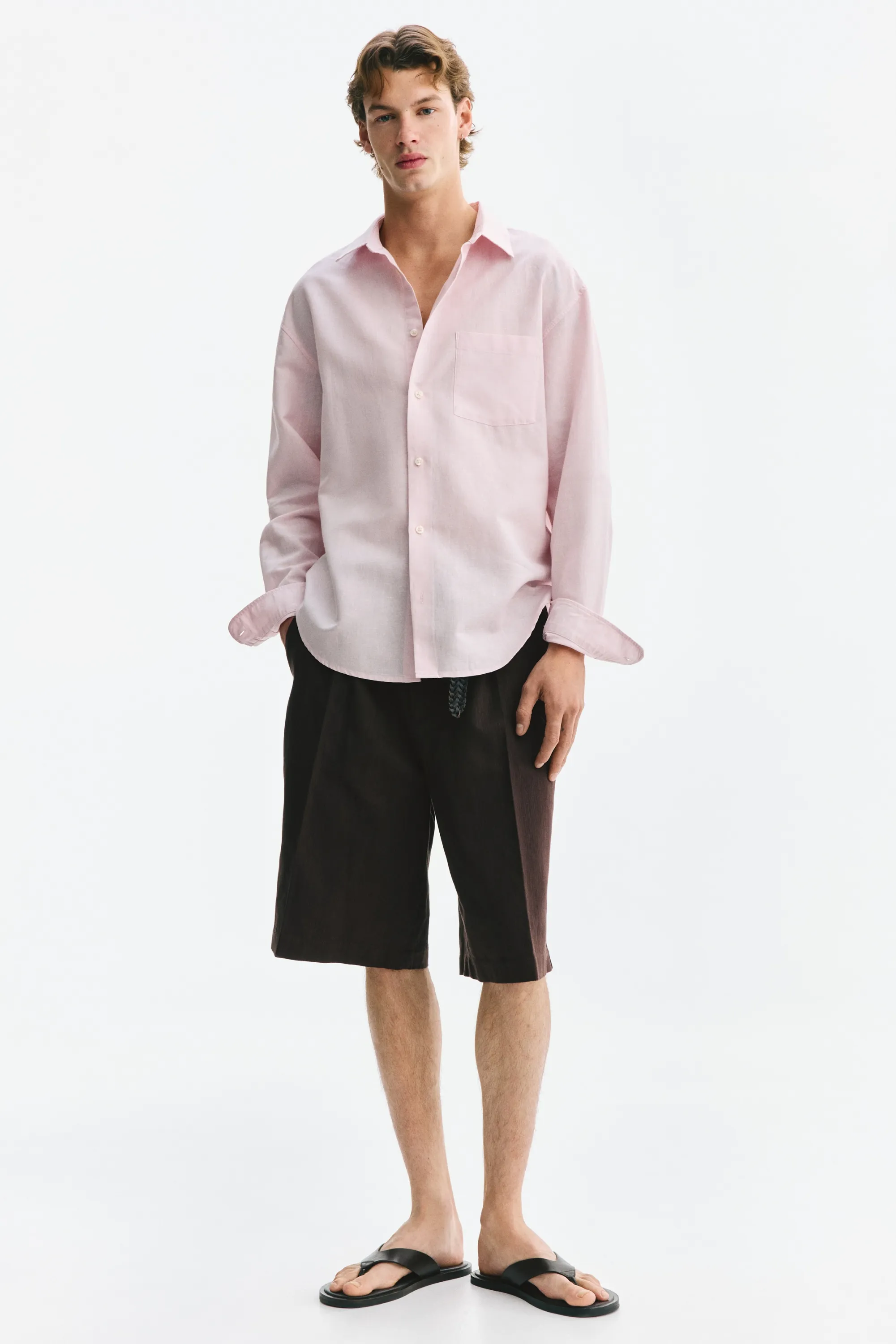 Chemise Relaxed Fit en lin mélangé - Rose clair