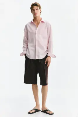 Chemise Relaxed Fit en lin mélangé - Rose clair — photo 1