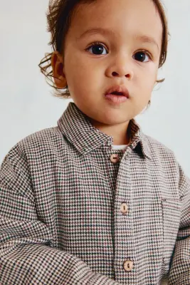 Chemise en coton - Beige/motif pied-de-poule — photo 2