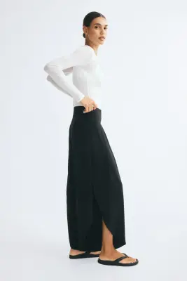 Pantalon plissé à jambes larges - Noir — photo 3
