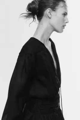 Robe à effet boule en ramie mélangé - Noir — photo 2