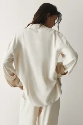 Chemise oversize en lin mélangé - Beige clair — photo 2
