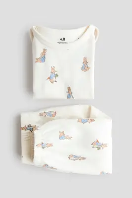 Ensemble imprimé 2 pièces en coton - Crème/Pierre Lapin — photo 2