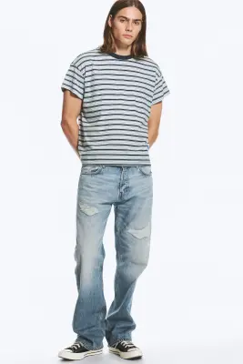 T-shirt carré en coton - Bleu rayé — photo 1
