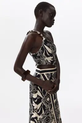 Robe asymétrique découpée - Beige clair/motif — photo 2