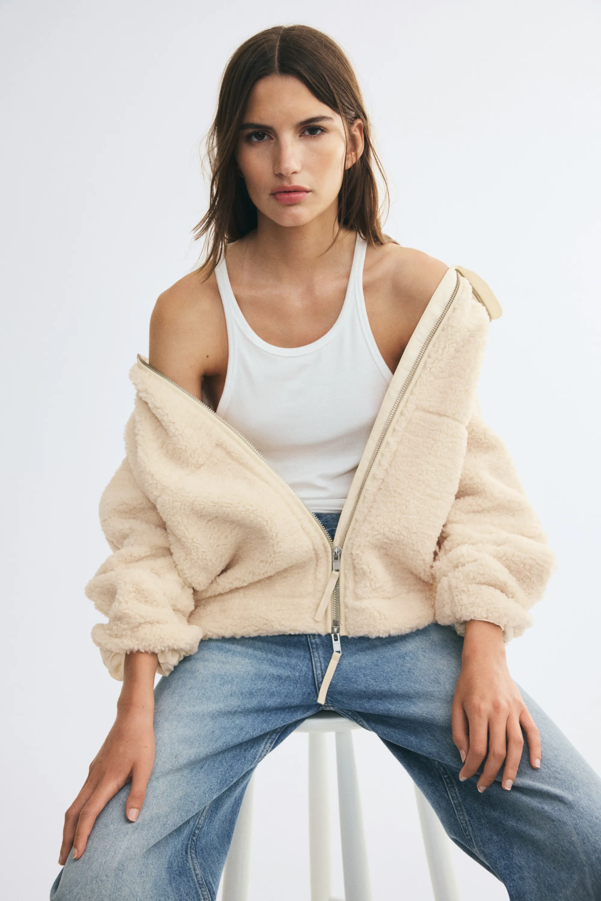 Veste oversize en tissu Teddy bear - Beige clair