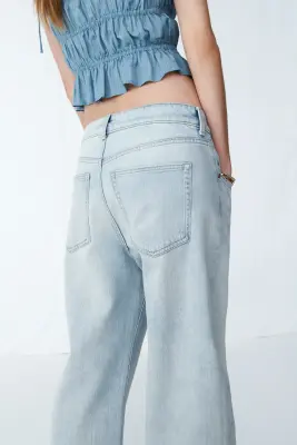Wide High Waist Jeans - Bleu denim clair — photo 1