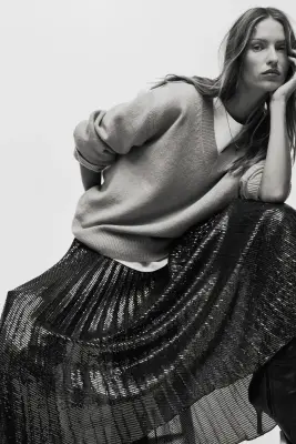Jupe plissée à sequins - Marron foncé — photo 1