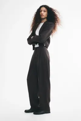 Pantalon chic en twill - Marron/motif pied-de-poule — photo 2
