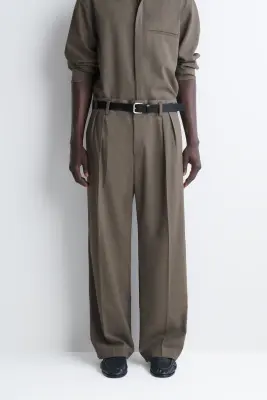 PANTALON LARGE DÉCONTRACTÉ EN MÉLANGE DE LAINE - BRUN — photo 4