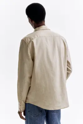 Chemise Regular Fit en lin mélangé - Beige clair — photo 3