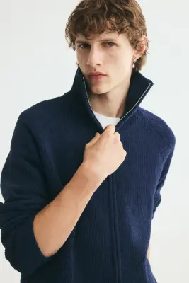 Gilet zippé Relaxed Fit en fil chenille - Bleu foncé — photo 2