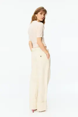 Pantalon paper bag avec ceinture corde - Crème — photo 2