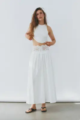 Jupe en coton avec dentelle - Blanc — photo 1