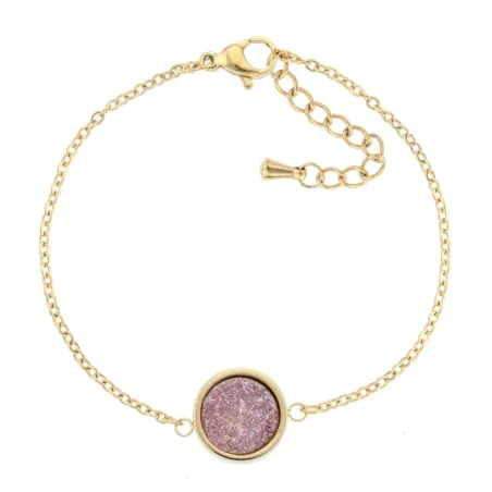 Bracelet acier doré pierre rose au centre 608341