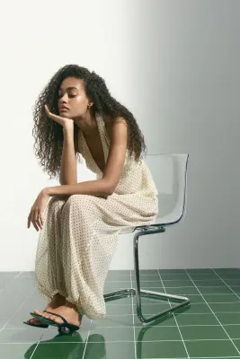 Pantalon avec taille élastique et jambes ballon - Jaune clair/pois — photo 4