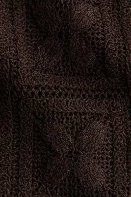 Top façon crochet en soie mélangée - Marron foncé — photo 4