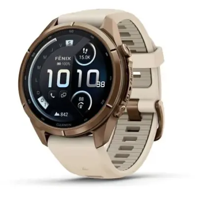 Garmin Fenix 9 Pro InReach amoled 43mm Sapphire Titane gold bracelet beige crème/gris cendré 010-04335-21 — photo 1