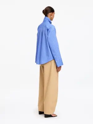 Chemise en coton avec col foulard - Bleu/Rayé — photo 3