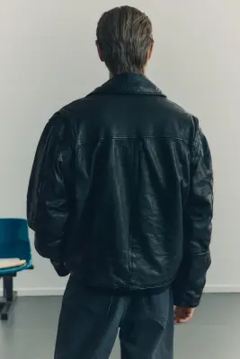 Veste aviateur Loose Fit en cuir - Noir — photo 5