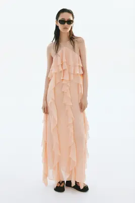 Robe volantée en mousseline - Abricot — photo 1