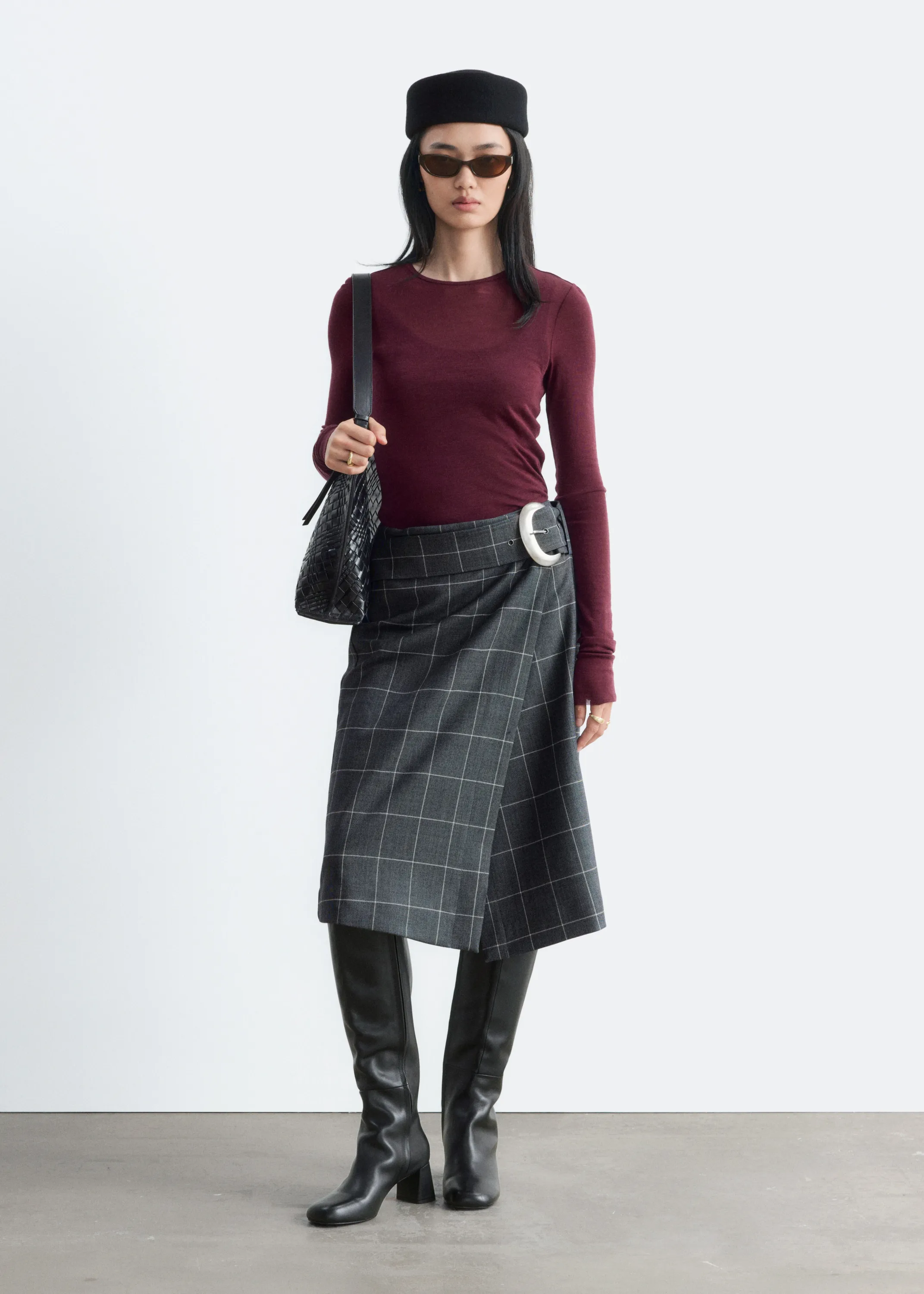 Haut en maille unie de laine - Rouge foncé