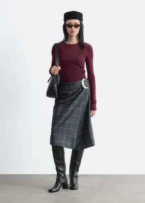 Haut en maille unie de laine - Rouge foncé — photo 1
