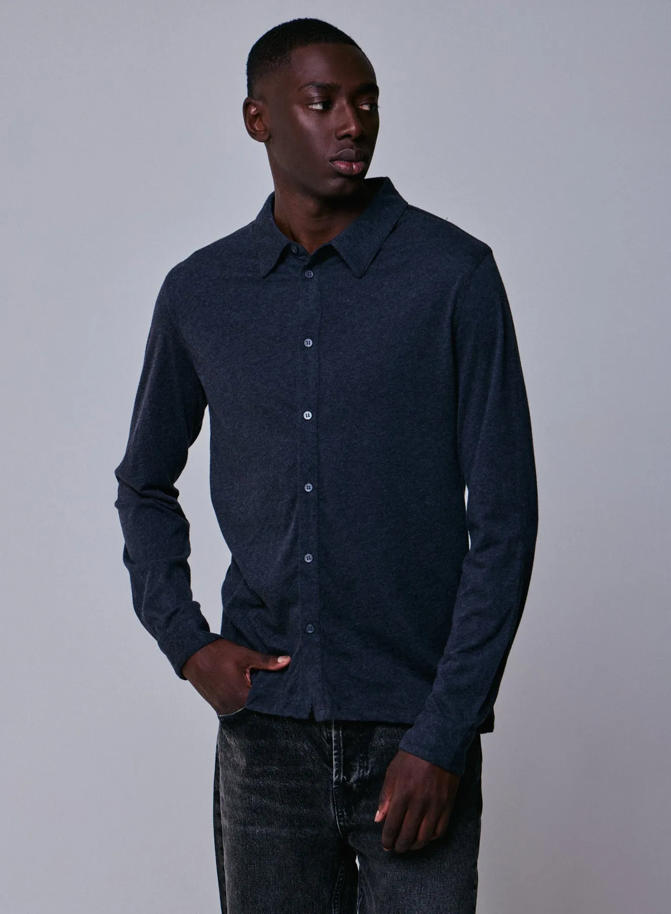 Chemise Noire Chinée Manches Longues en Deluxe Coton
