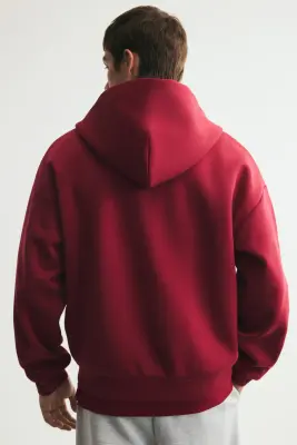 Veste à capuche zippée Oversized Fit en interlock - Rouge — photo 3
