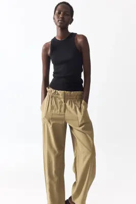 Pantalon paper bag avec jambes barrel - Vert kaki clair — photo 1