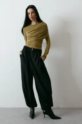 Top en viscose à effet drapé - Olive doré — photo 2