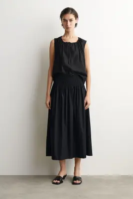 JUPE MIDI À TAILLE FRONCÉE - NOIR — photo 2