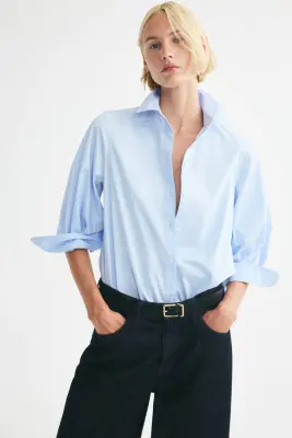 Chemise à manches ballon en coton - Bleu clair — photo 2
