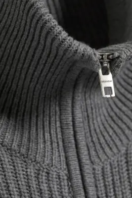 Cardigan zippé à col montant décontracté - Gris poudré clair — photo 4