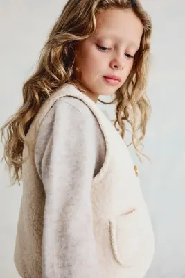 Veste sans manches en tissu Teddy bear - Beige clair — photo 3