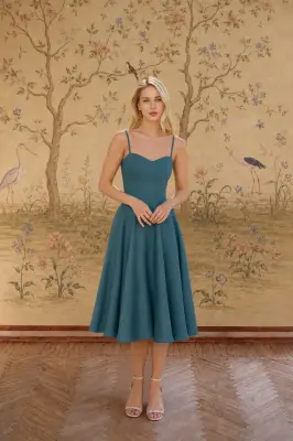 Bardot Linen Dress - Sea blue — photo 2