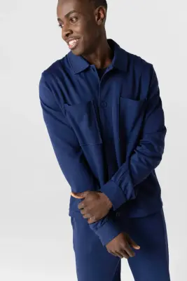 Veste Bleue Col Veste Manches Longues en Lyocel, Tencel / Coton Organique