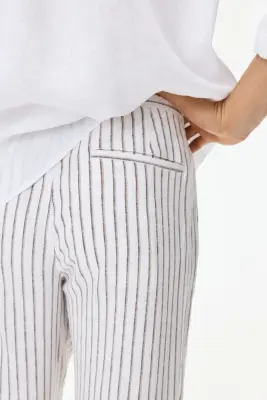 Pantalon Relaxed Fit en lin mélangé - Blanc/rayé — photo 2