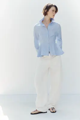 Chemise péplum en coton - Bleu clair/rayures tennis — photo 1