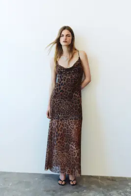 Robe combinaison avec encolure bénitier - Marron/imprimé léopard — photo 1