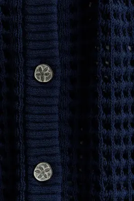 Gilet en maille ajourée avec détails corde - Bleu marine — photo 3