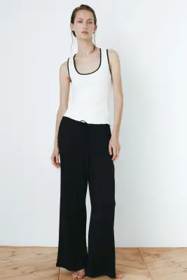 Pantalon de pyjama en pointelle - Noir — photo 1