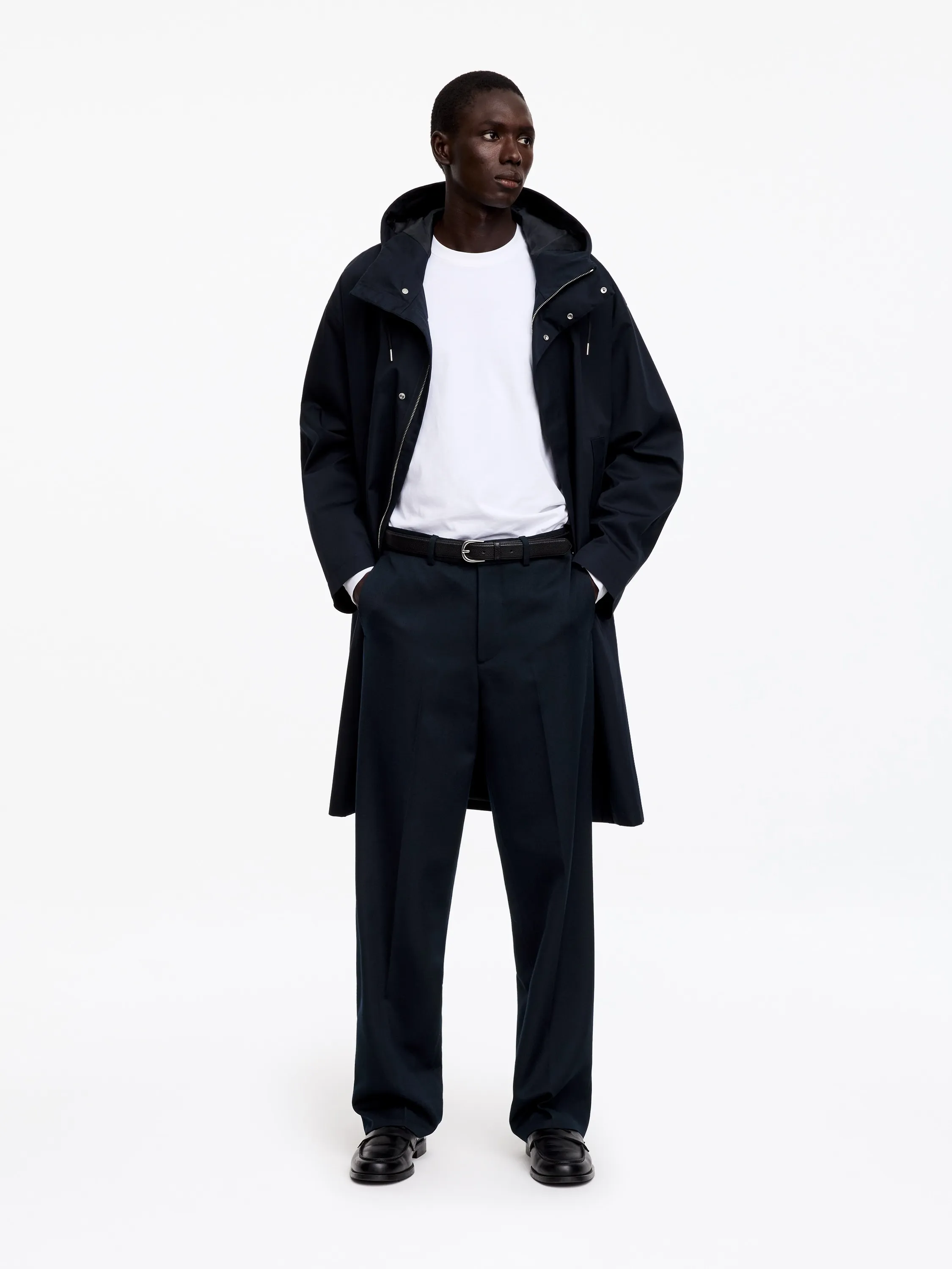 Pantalon tailleur large en laine - Bleu foncé