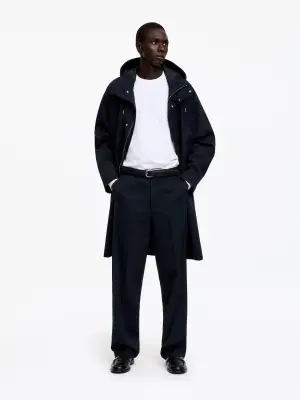 Pantalon tailleur large en laine - Bleu foncé — photo 1