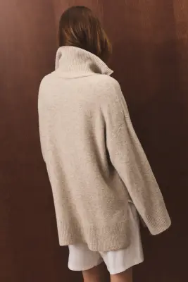 Pull oversize avec col zippé - Beige ancien clair — photo 3