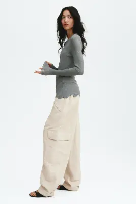 Pantalon cargo oversize - Beige clair — photo 2