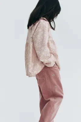 Pantalon en velours côtelé avec motifs brodés - Vieux rose/fleurs — photo 2