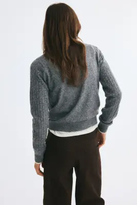 Pull en maille torsadée - Gris chiné/D — photo 4
