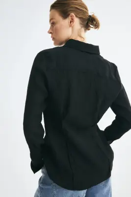 Chemise froissée en lyocell mélangé - Noir — photo 2