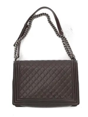 Sac en cuir matelassé gris foncé BOY grand modèle chaîne argent Retail price 7500€ — photo 5